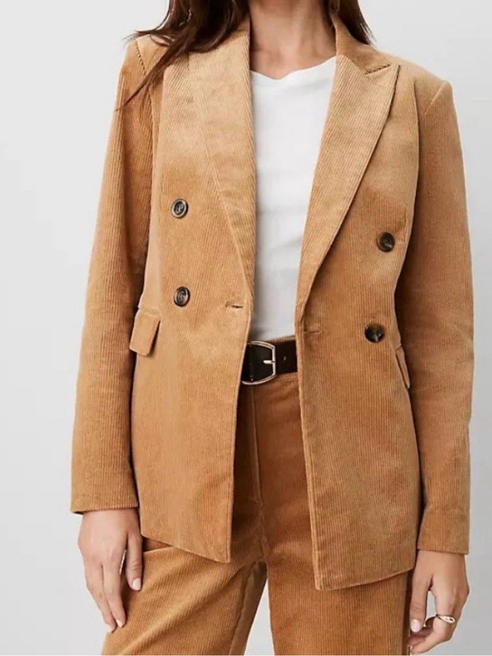 Ann Taylor Corduroy Peak Lapel Double-Breasted Blazer in Camel 12